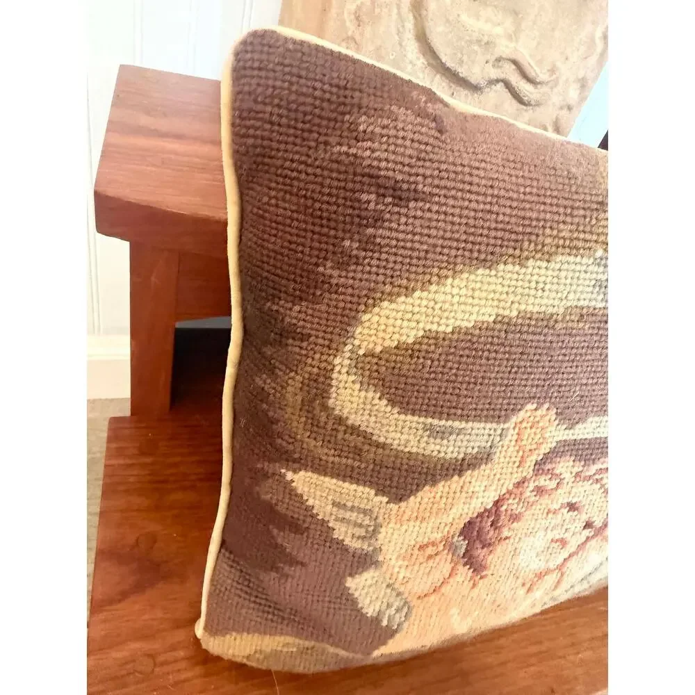 Vintage Needlepoint Cherub Angel Decorative Pillow 12” x 16” – Removable Insert
